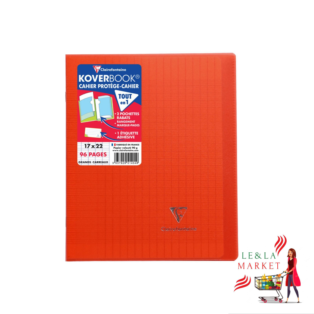 Cahier piqûre rouge avec rabats Seyes Clairefontaine Koverbook 17x22 96 pages