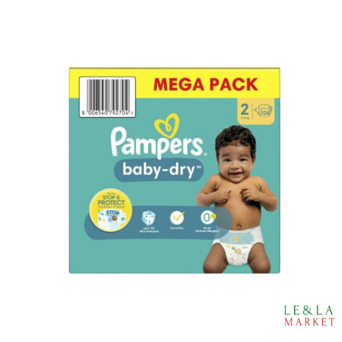 PAMPERS BABY-DRY T2 (4-8kg) 124 couches
