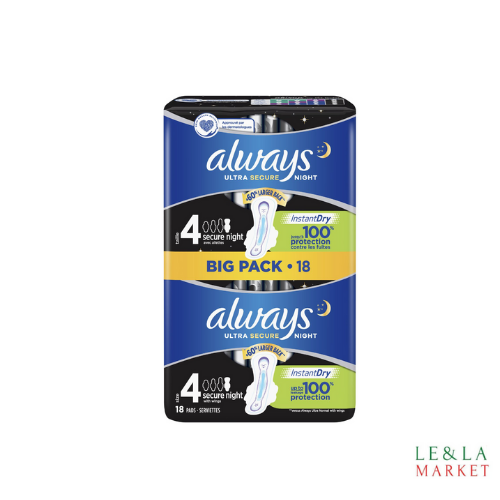 Serviettes hygiéniques Always night ultra secure x18