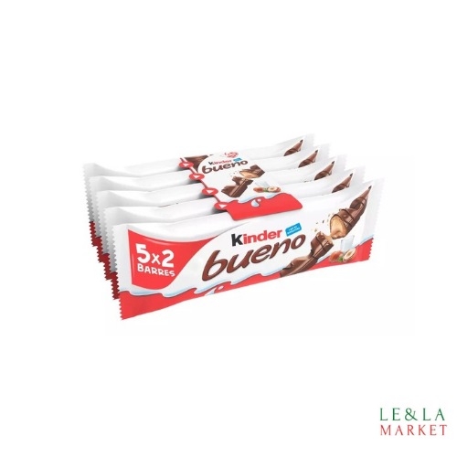 Kinder Bueno gaufrettes enrobées de chocolat au lait, fourrées lait et noisettes broyées 5x2 (220g)