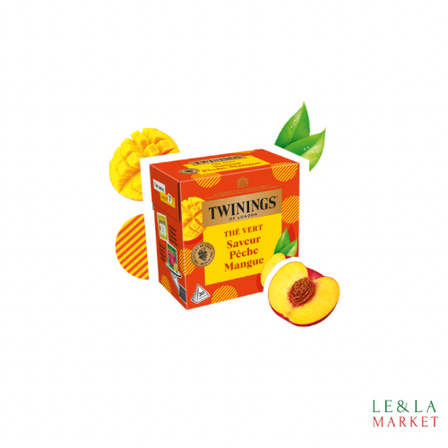 Thé Vert saveur pêche mangue Twinings 20 sachets 32g