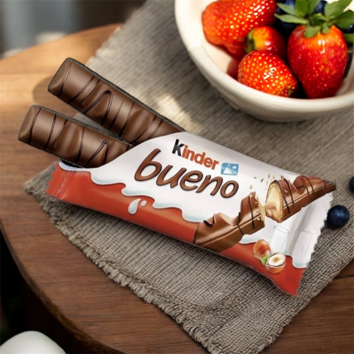 Kinder Bueno gaufrettes enrobées de chocolat au lait, fourrées lait et noisettes broyées 6x2 (258g)