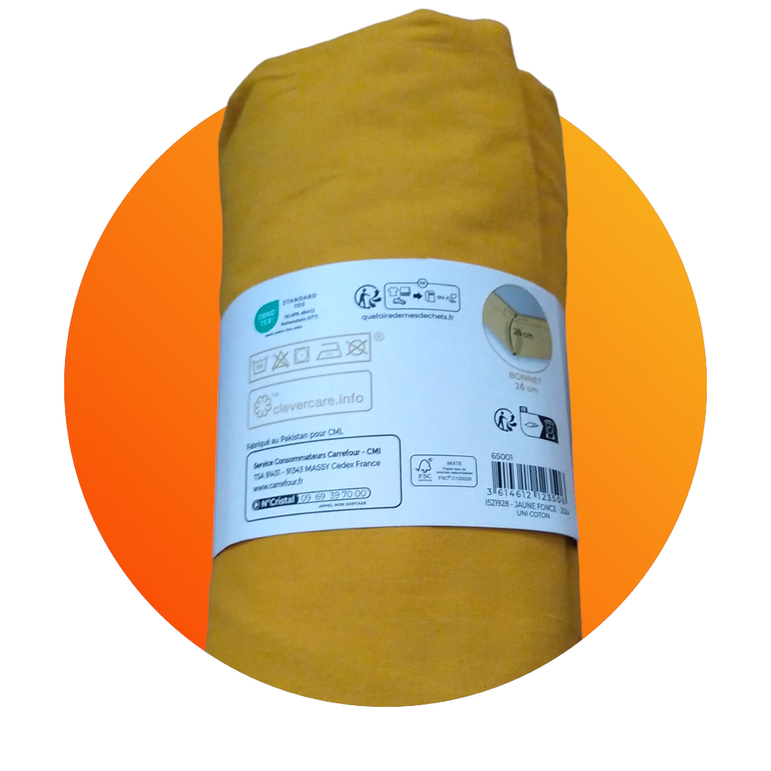Drap housse 100% coton jaune foncé 160x200cm