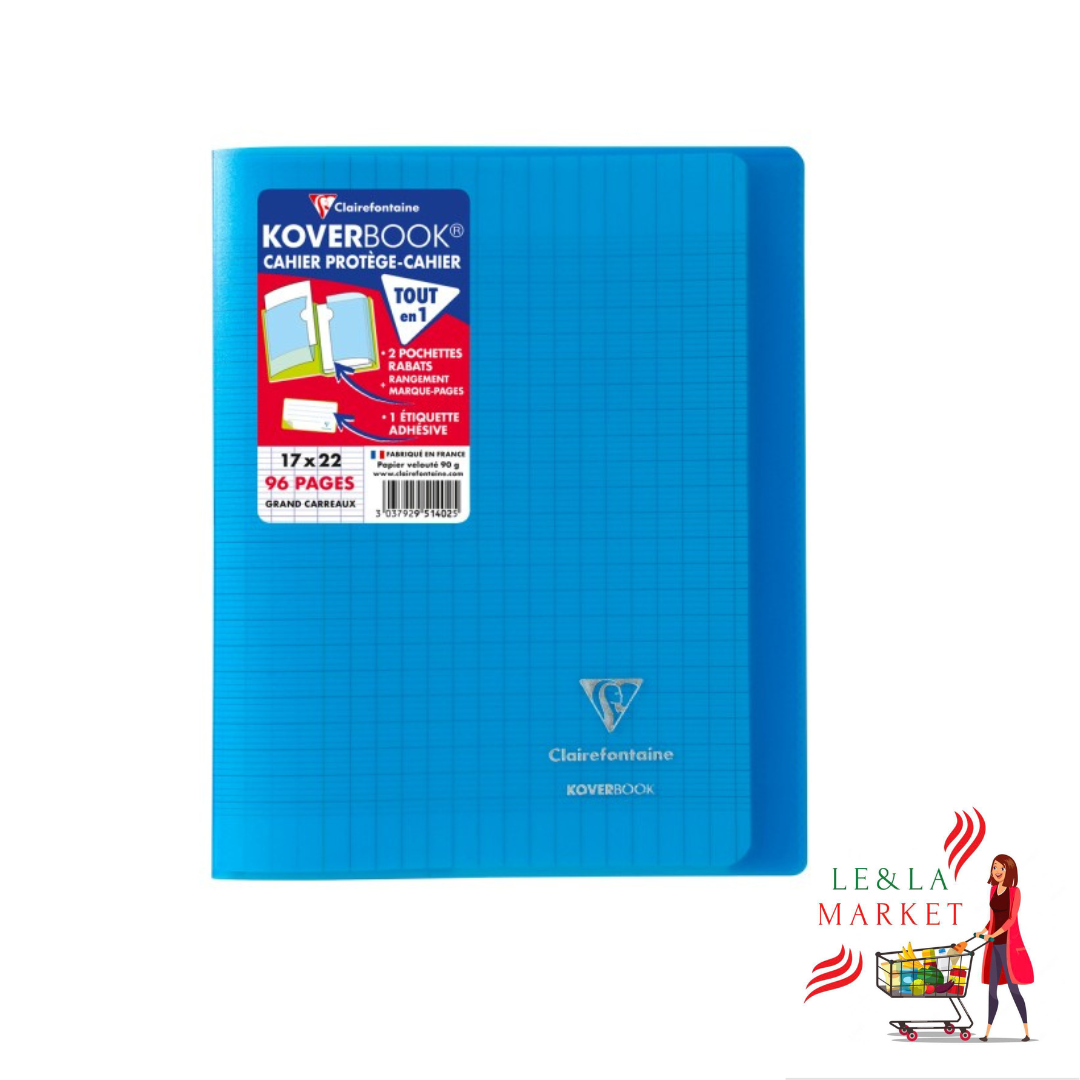 Cahier piqûre blue avec rabats Seyes Clairefontaine Koverbook 17x22 96 pages