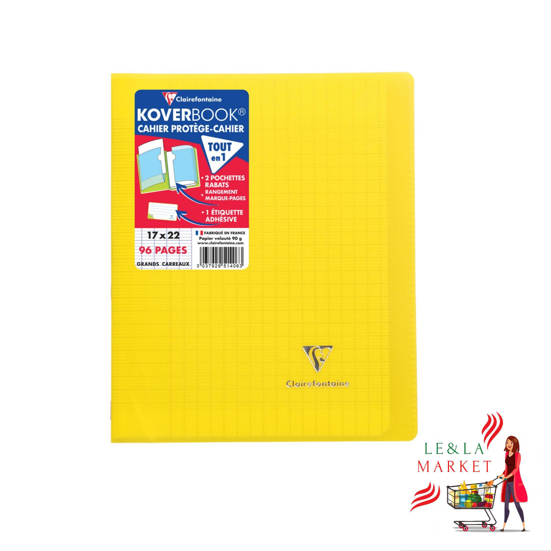 Cahier piqûre jaune avec rabats Seyes Clairefontaine Koverbook 17x22 96 pages