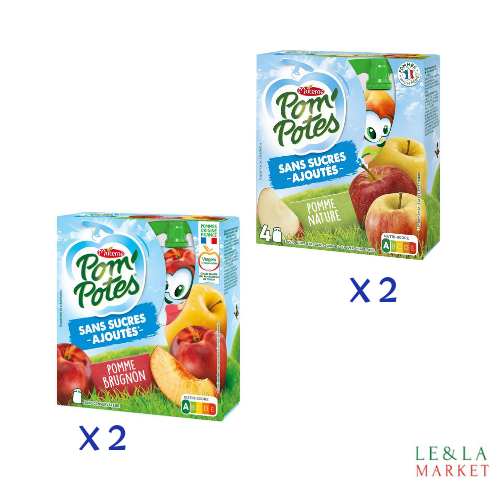 Pom'Potes gourde sans sucre pomme nature et pomme brugnon x16