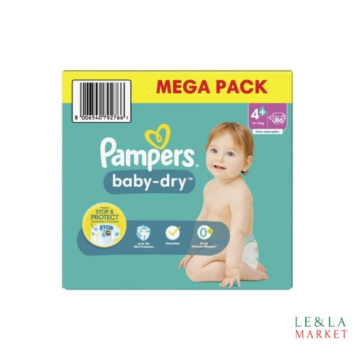 PAMPERS BABY-DRY  T4+ 86 couches ( 10-15kg)