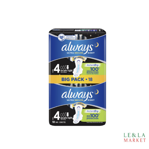 Serviettes hygiéniques Always  night ultra secure  x18