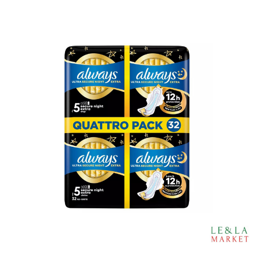 Serviettes Secure Night Extra (taille 5) Ailettes Super Absorbantes Et Ultra-Fines Always x32