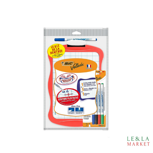 Bic kit ardoise blanche bords rose 20cmx31cm +5 feutres effaçables +1 effacette