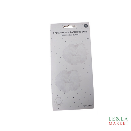 Pompons blanc en papier de soie Mesa Bella 30cm x2