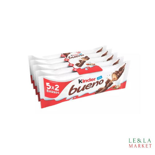 Kinder Bueno gaufrettes enrobées de chocolat au lait, fourrées lait et noisettes broyées  5x2 (220g)