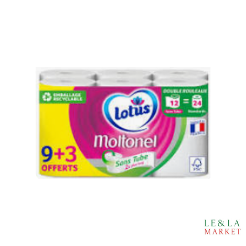 Papier toilette Lotus Moltonel Sans Tube x12 rouleaux (9+3 gratuits)