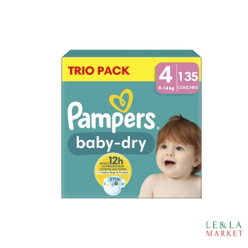 Couche Trio Pack Pampers baby-dry T4(9-14kg) 140 couches