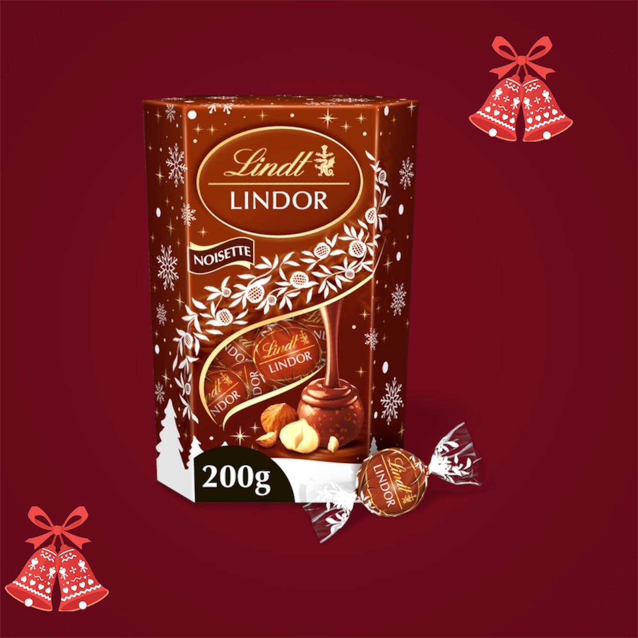 Bouchées de chocolat au lait fourrés aux éclats de noisettes Lindor 200g