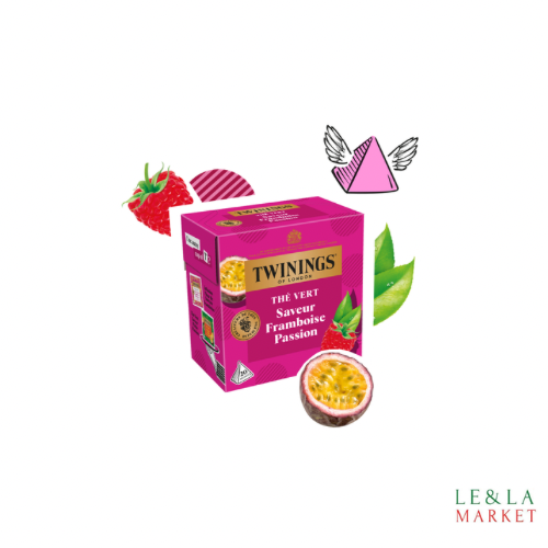 Thé vert saveur framboise passion Twinings 20 sachets 32g