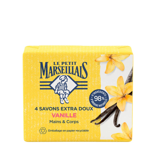 Savon solide extra doux mains et corps vanille le Petit Marseillais 4x100g
