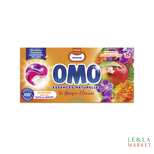 Lessive capsules 3en1 Mangue et Fleurs des îles OMO  29 lavages