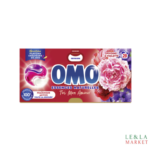 Lessive capsules 3en1 Pivoine et Violette OMO 29 lavages