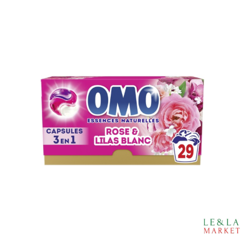 Lessive capsules 3en1 rose et lilas blanc OMO 29 lavages