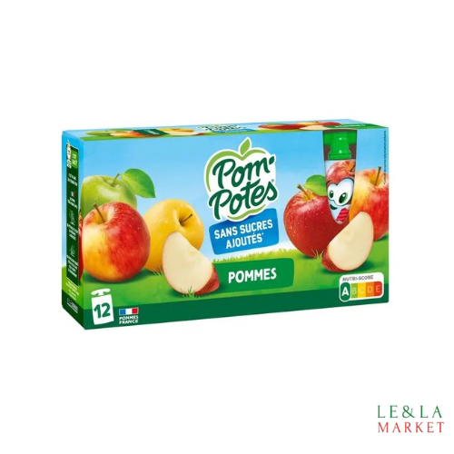 Gourdes compote pomme nature sans sucres ajoutés Pom’Potes 12x90g