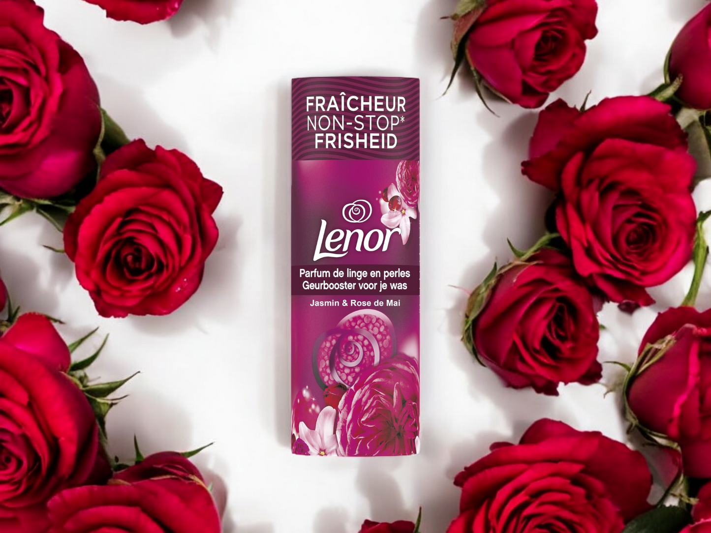 Parfum de linge Jasmin et Rose de Mai Lenor 165g