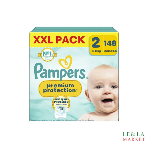 Pampers Protection Premium XXL  Pack T2 148 couches 4-8kg
